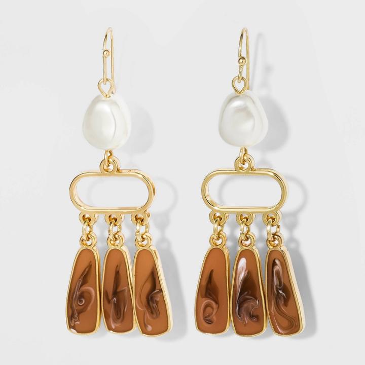 Metal And Pearl Dangle Earrings - A New Day Gold