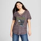 Target Women's Plus Size Free Bird Short Sleeve Criss Cross V-neck Graphic T-shirt - Lyric Culture (juniors') Charcoal Gray