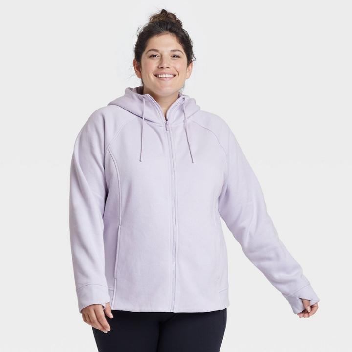 Women's Plus Size Fleece Full Zip Hooded Sweatshirt - All In Motion Frosty Lavender 1x, Frosty Purple