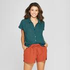 Women's Printed Short Sleeve Button-down - Universal Thread Green