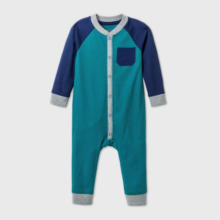 Baby Boys' Thermal Raglan Romper - Cat & Jack Green Newborn