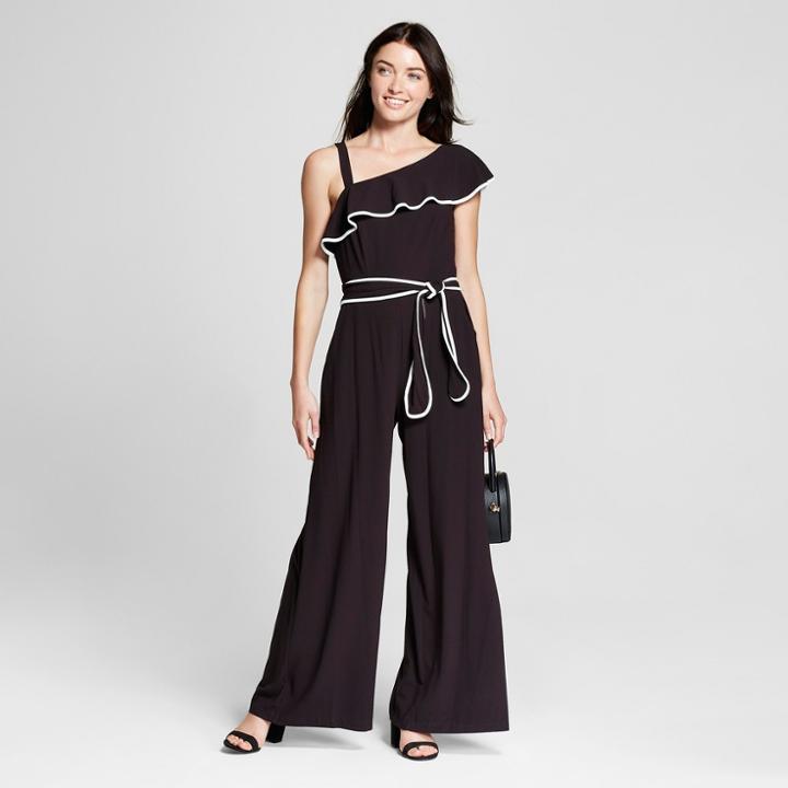 Women's One Shoulder Crepe Jumpsuit - Melonie T Black/white