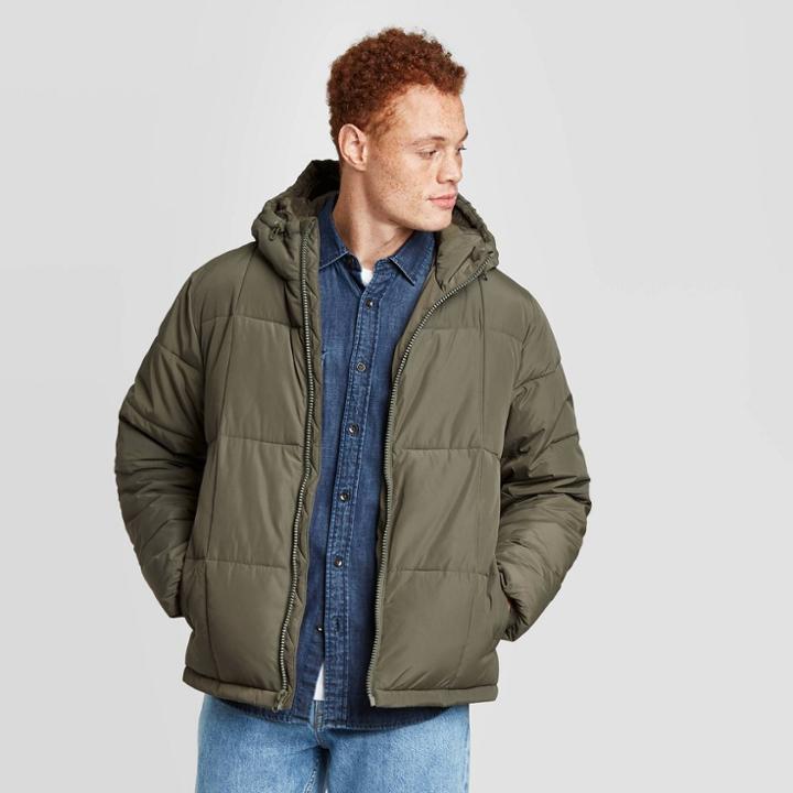 Men's Hooded Puffer Jacket - Goodfellow & Co Green