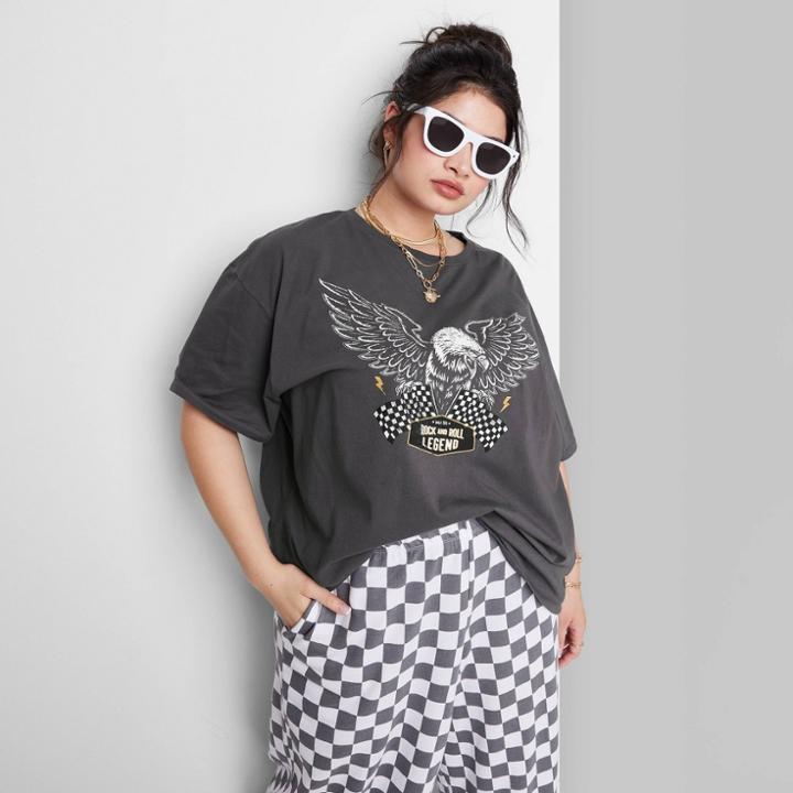 Women's Plus Size Ascot + Hart Eagle Short Sleeve Graphic Boyfriend T-shirt - Gray