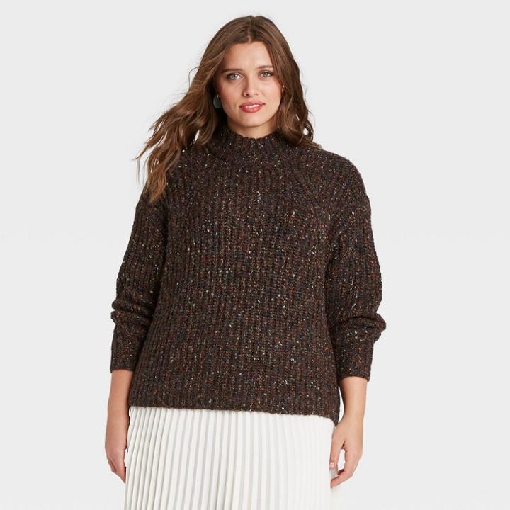 Women's Plus Size Mock Turtleneck Pullover Sweater - A New Day Black