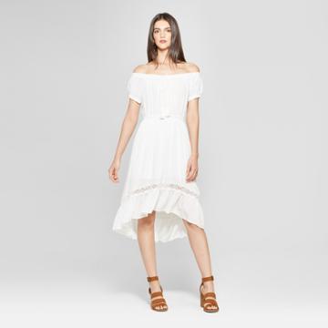 Women's Peasant Maxi Dress With Crochet Trim - Notations - White