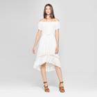 Women's Peasant Maxi Dress With Crochet Trim - Notations - White