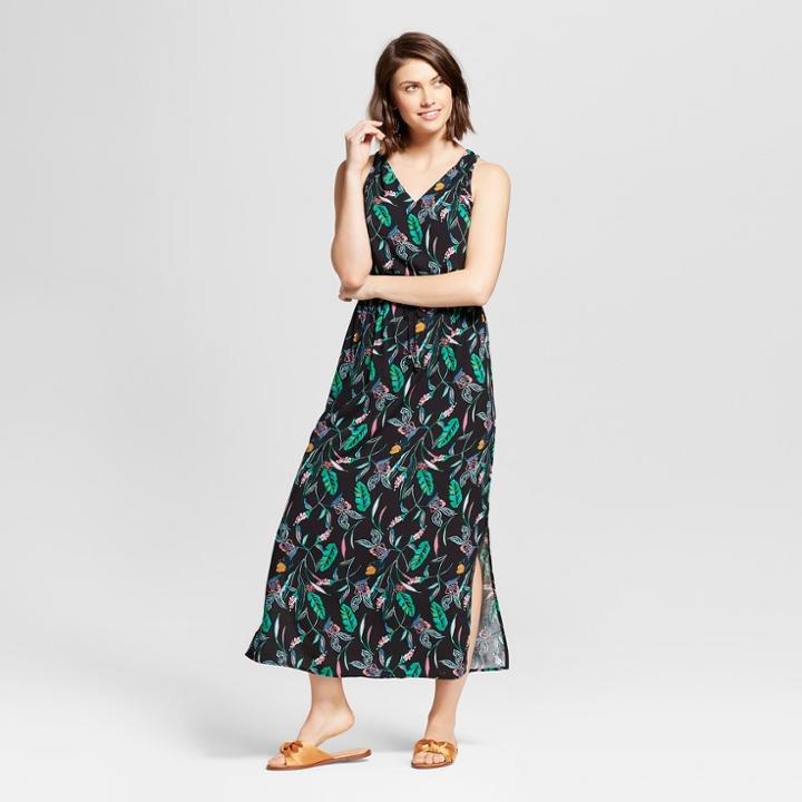 Women's Printed Maxi Sundress- A New Day Black L,