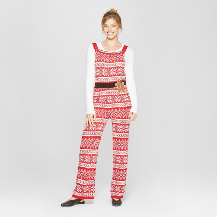 Women's Ugly Christmas Fair Isle Jumpsuit - Born Famous (juniors') Red