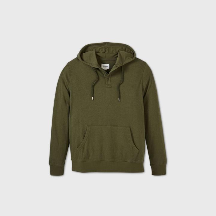 Men's Big & Tall Standard Fit Light Weight Henley Hoodie - Goodfellow & Co Green