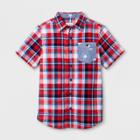 Boys' Short Sleeve Button-down Shirt - Cat & Jack Red/white/blue Xxl Husky, Pink