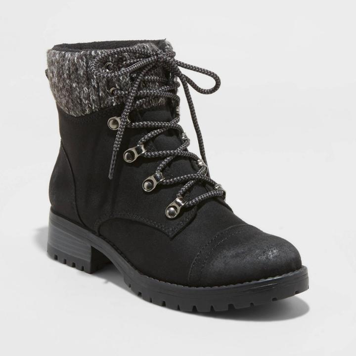 Women's Danica Microsuede Lace-up Boots - Universal Thread Black