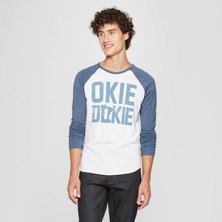 Men's Long Sleeve Okie Dokie Raglan Graphic T-shirt - Awake White/blue