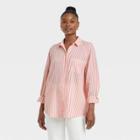 Women's Long Sleeve Boyfriend Fit Linen Button-down Shirt - Universal Thread Pink
