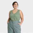 Women's Plus Size Textured Tank Top - A New Day Olive