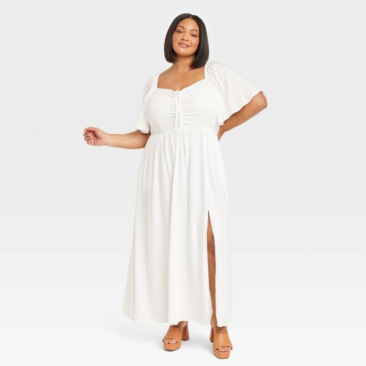 Women's Flutter Short Sleeve Dress - Ava & Viv White