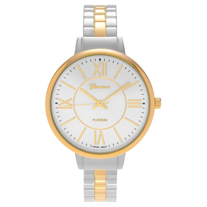 Women's Geneva Platinum Round Case Roman Numeral Cuff Fashion Watch - Two Tone,