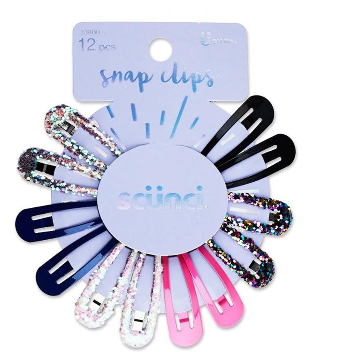 Scünci Scunci Chunky Glitter & Solid Snap Clips - 12pk,