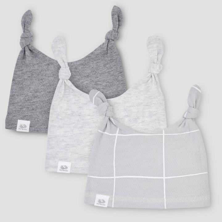 Fruit Of The Loom Baby 3pk Breathable Beanies- Gray 0-9m, Kids Unisex