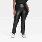 Women's Plus Size High-waisted Split Hem Faux Leather Leggings - A New Day Black