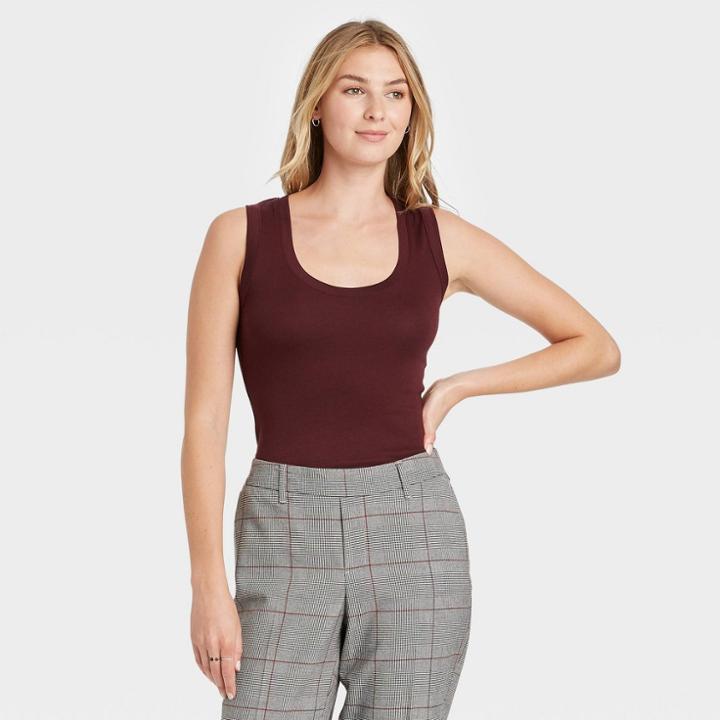Women's Slim Fit Tank Top - A New Day Burgundy