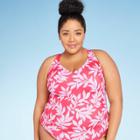 Women's Plus Size V-neck Tankini Top - All In Motion Red Floral