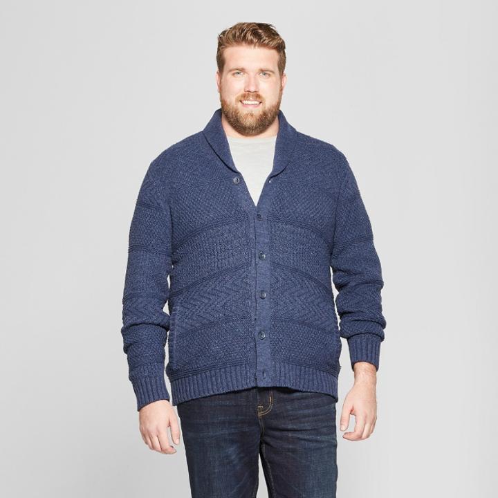 Men's Tall Long Sleeve Button-down Shawl Cardigan - Goodfellow & Co Heather Blue