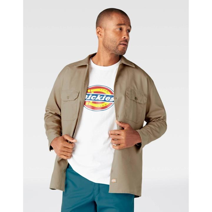 Dickies Men's Big & Tall Long Sleeve Work Shirt - Desert Sand 3xlt, Desert Brown