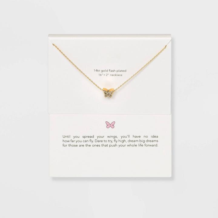 No Brand Silver Plated Gold Dipped Micro Pave Butterfly Cubic Zirconia Pendant Necklace - Gold