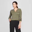 Women's Long Sleeve Utility Top - A New Day Olive (green)