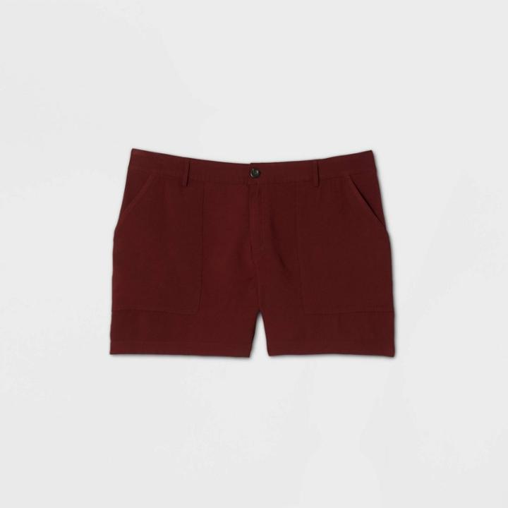 Women's Plus Size Mid-rise Utility Shorts - Ava & Viv Cabernet Red