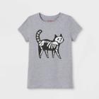 Girls' 'skeleton Cat' Short Sleeve Halloween Graphic T-shirt - Cat & Jack Heather Gray