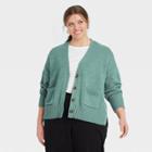 Women's Plus Size Button-front Cardigans - A New Day Teal