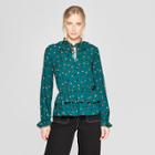 Women's Polka Dot Long Sleeve Tiered Ruffle Blouse - Who What Wear Blue/black