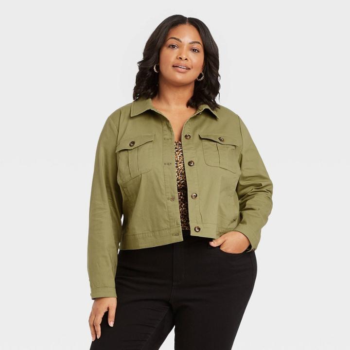 Women's Plus Size Utility Blazer Jacket - Ava & Viv Olive Green X