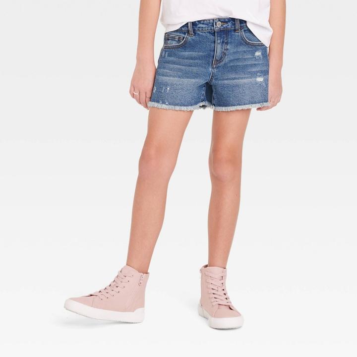Girls' Mid-rise Jean Shorts - Art Class Dark Wash