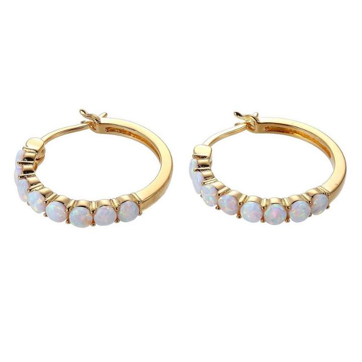 Prime Art & Jewel 18k Yellow Gold Plated Sterling Silver Lab Created Opal Hoop Earrings, Girl's
