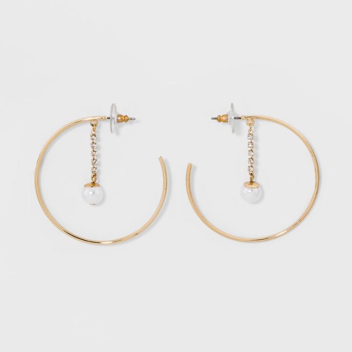 Sugarfix By Baublebar Hoop Earrings With Pearl Charms - Pearl, Girl's