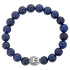 Men's West Coast Jewelry Stainless Steel Polished Buddha And Blue Agate Beaded Bracelet,