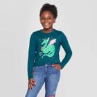 Girls' Long Sleeve Dragon Graphic T-shirt - Cat & Jack Dark Teal S, Girl's, Size: