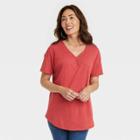 Women's Short Sleeve Essential Henley Tunic T-shirt - Knox Rose Dark Red