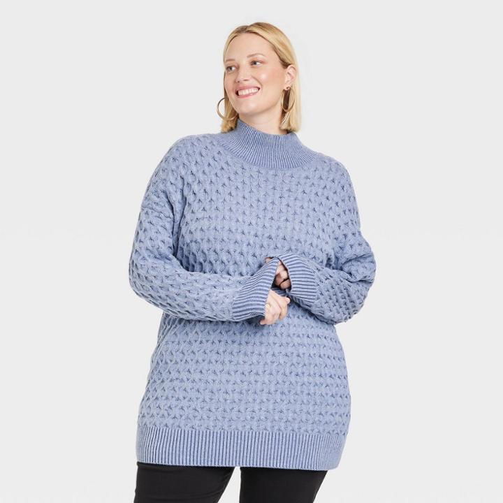 Women's Plus Size Mock Turtleneck Sweater - Knox Rose Blue