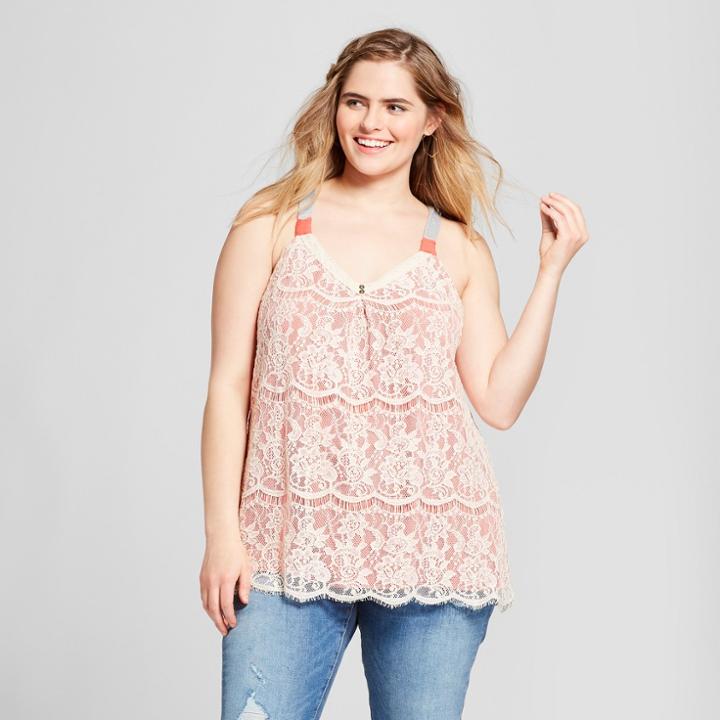 Women's Plus Size Lace Overlay Tank - Xhilaration Red X