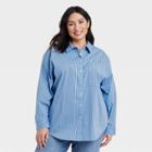 Women's Plus Size Long Sleeve Button-down Boyfriend Shirt - A New Day Blue