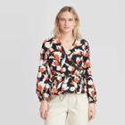 Women's Floral Print Long Sleeve Wrapped Peplum Top - Who What Wear Red
