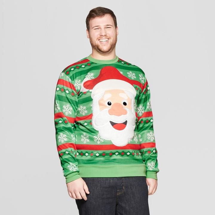 Mad Engine Men's Big & Tall Googly Eye Santa Long Sleeve T-shirt - Green