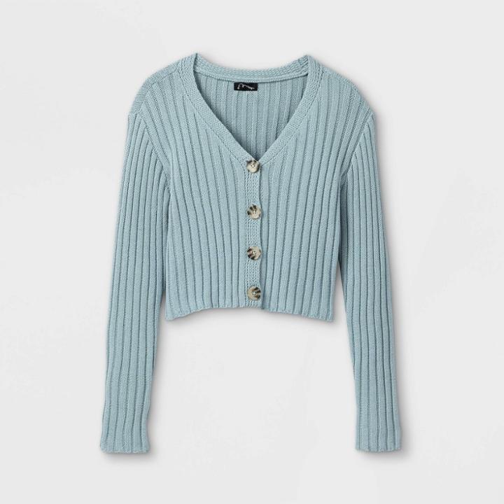 Girls' Cropped Button-front Cardigan - Art Class Blue