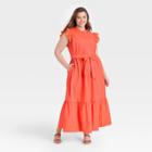 Women's Plus Size Ruffle Short Sleeve A-line Dress - Who What Wear Orange