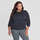Women's Plus Size 3/4 Sleeve Crewneck Sandwash Top - Ava & Viv Black X