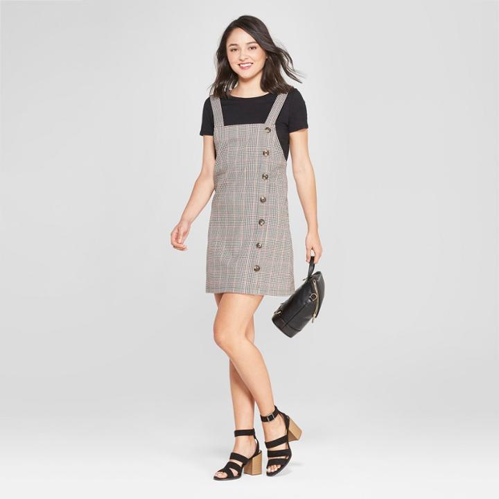 Women's Plaid Button Detail Jumper - Lily Star (juniors') Tan